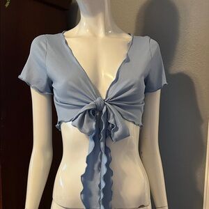 Light Blue Tie-Front Crop Top